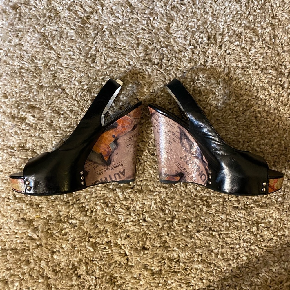 Black Wedge Slingback Women Shoes
